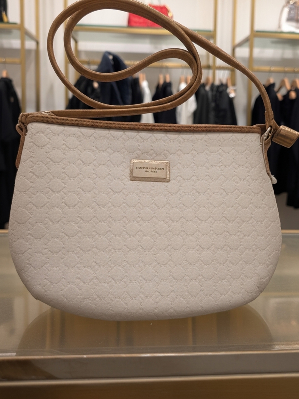 Tommy Hilfiger White Crossbody Bag with Tan Leather Trim